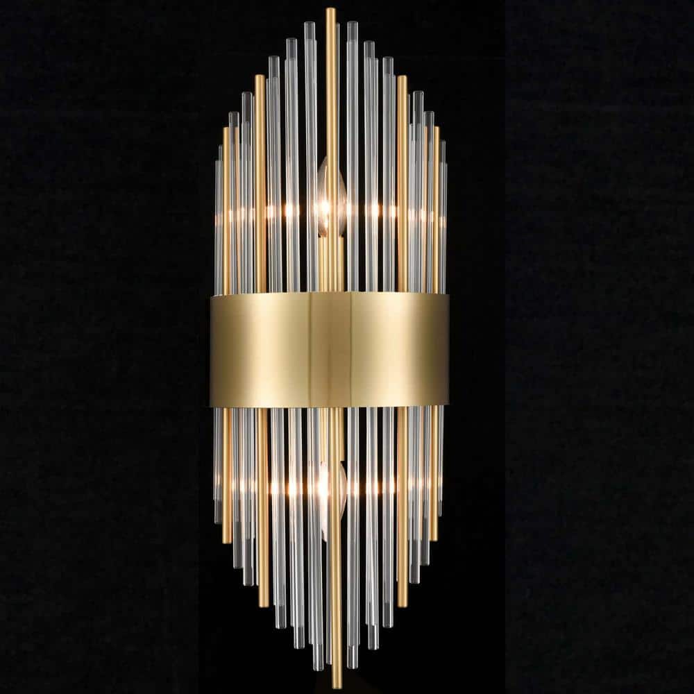 Gold Brass Crystal Glass Mid Century Modern Wall Sconce Set