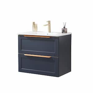 30 in. W x 18 in. D x 24 in . H Modern Floating Bathroom Vanity in Dark Gray with Single White Sink With Ceramic Top