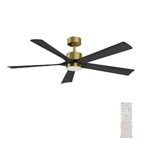 56 in. Integrated LED Indoor/Outdoor Ceiling Fan with Light Kit and Remote Control,5-Blade Wood Gold Housing Ceiling Fan