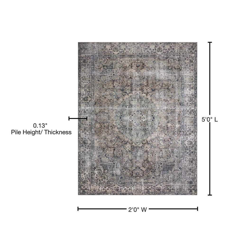 Reversible Gray Synthetic 24"x60" Stain-Resistant Area Rug