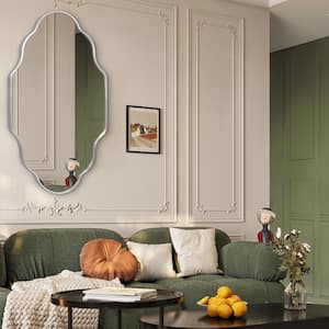 20 in. W x 36 in. H Scalloped Irregular Decorative Wall Mirror Bathroom Vanity Mirror Aluminum Alloy Framed in Silver