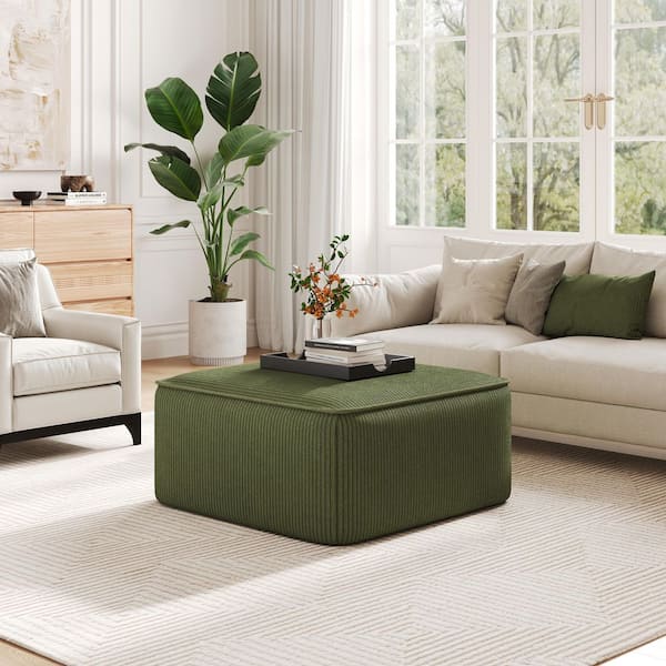 CHRISTOPHER KNIGHT HOME Olive Green Corduroy Square Accent Ottoman