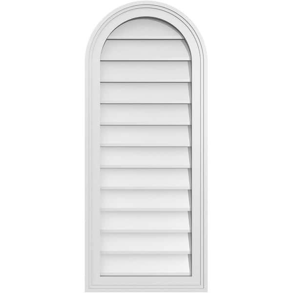 Ekena Millwork 16 in. x 38 in. Round Top White PVC Paintable Gable Louver Vent Non-Functional