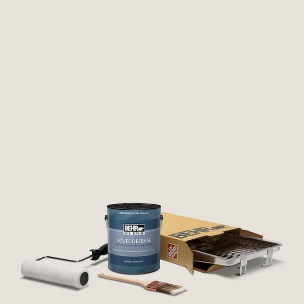BEHR 1 gal. #PPU18-08 Painters White Extra Durable Satin Enamel Interior Paint and 5-Piece Wooster Set All-in-One Project Kit