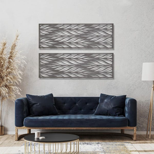 TUKTUK Bulda 36 in. x 12 in. Reclaimed Grey Handmade Carved Floral Art Wall Decor Wall Sculptur Wooden Wall Art (Set of 2）