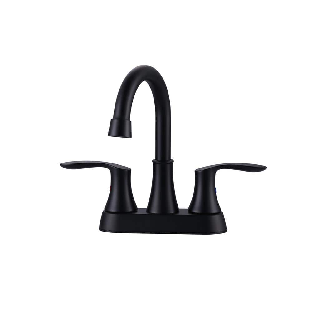 4 in. Centerset Double Handle High Arc Bathroom Faucet with Drain Kit Included in Matte Black price history on PriceWatchPro
