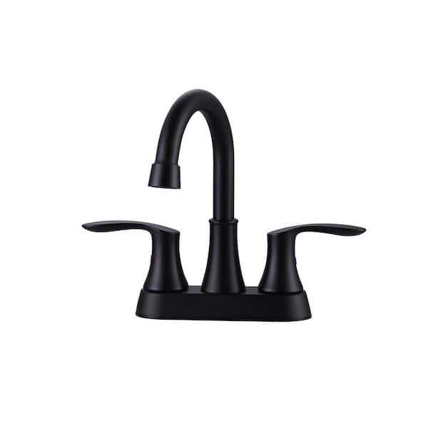 Unbranded 4 in. Centerset Double Handle High Arc Bathroom Faucet with Drain Kit Included in Matte Black