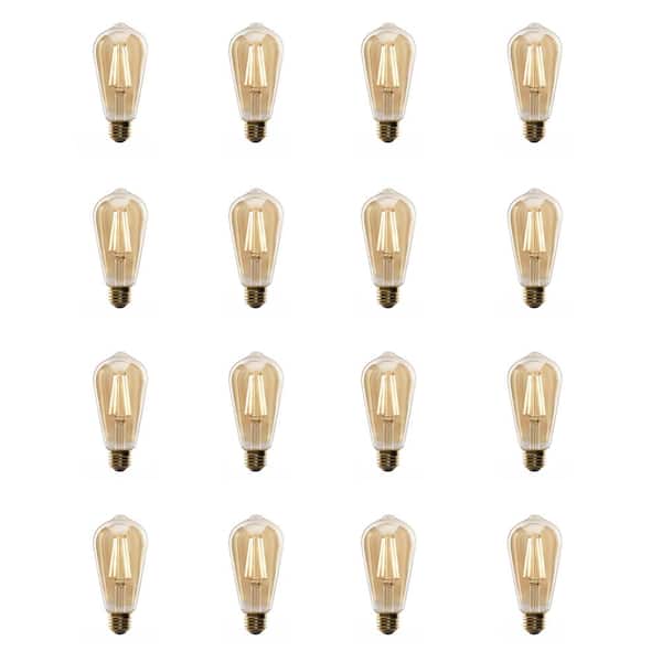 Feit Electric 60-Watt Equivalent ST19 Dimmable Straight Filament Amber Glass E26 Vintage Edison LED Light Bulb, Warm White (16-Pack)