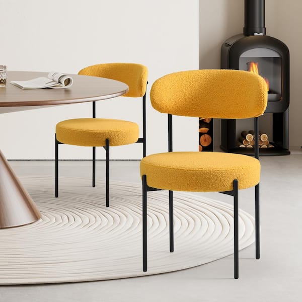 WESTINFURNITURE Bayville Modern Sherpa Upholstered Metal Frame Side Dining Chair (Set of 2) in Sunset Gold
