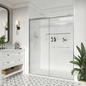 60 in. W x 76 in. H Double Sliding Framed Bath Shower Door in Brushed Nickel with Easy-Clean 1/4 in. Glass & Handle