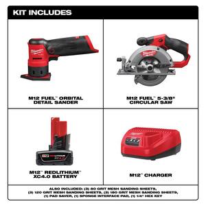M12 FUEL 12-Volt Lithium-Ion Brushless Cordless Detail Sander and M12 FUEL 5-3/8 in. Circular Saw with Battery & Charger