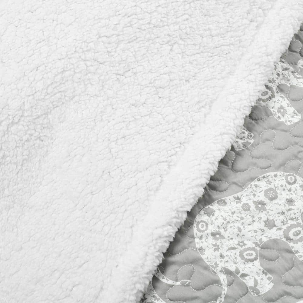 Full Gray Elephant Parade Sherpa Fleece Blanket