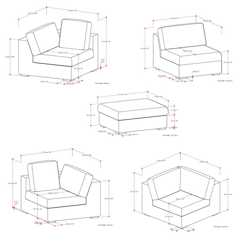 Jasmine Gray Fabric Modular Sofa and Ottoman Set