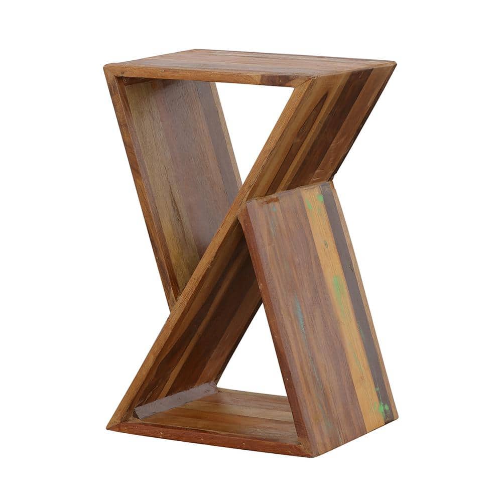 Modern Hourglass Reclaimed Wood Geometric Accent Table