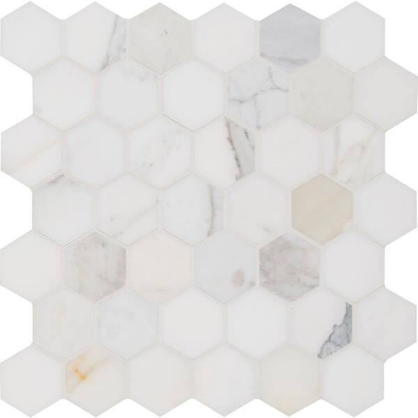 MSI Calacatta Gold Hexagon 12 in. x 12 in. x 10mm Polished Marble Mesh-Mounted Mosaic Tile