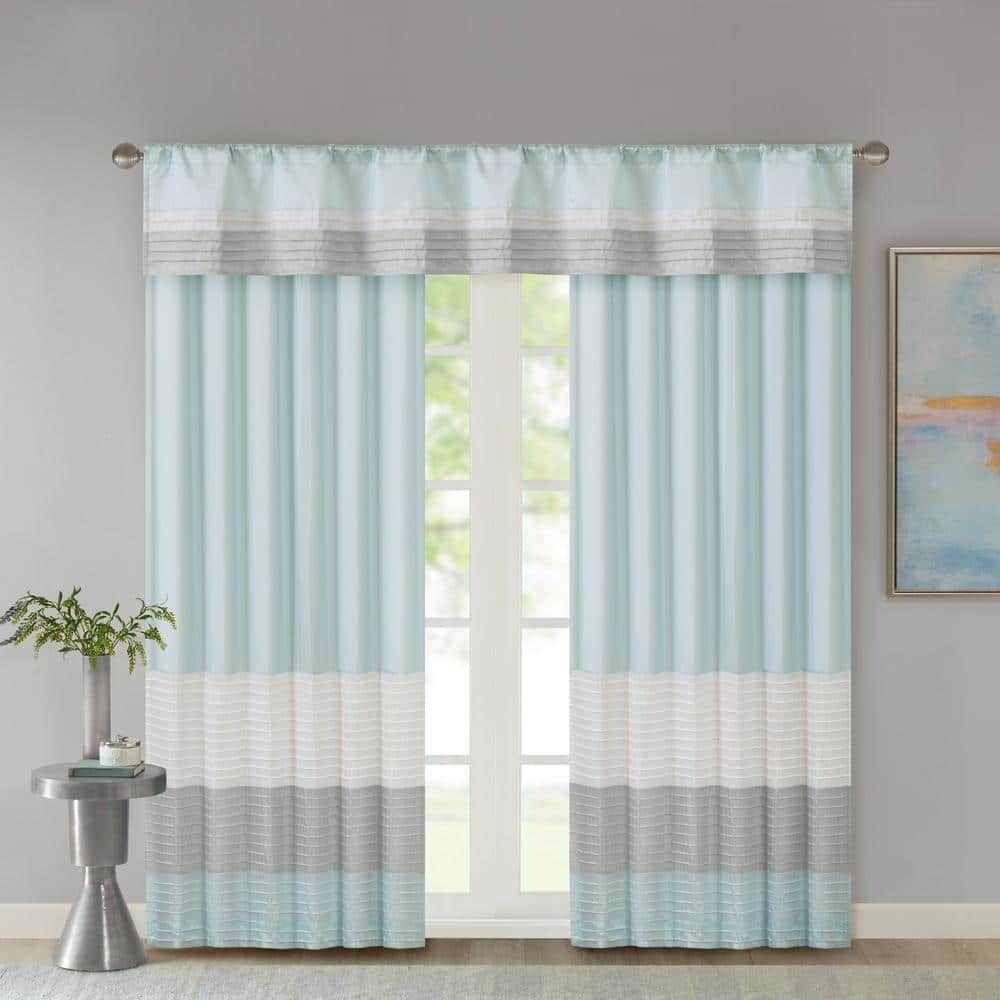 Aqua and Gray Faux Silk Pintuck Window Valance