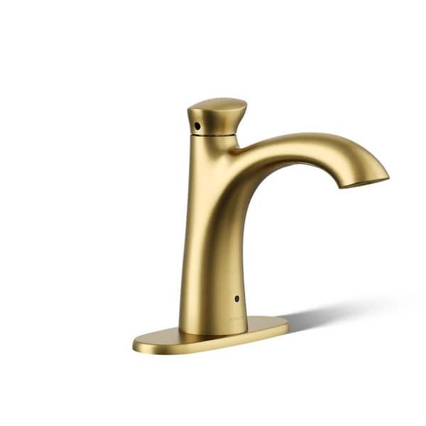 KOHLER Willamette Battery Powered Touchless Single Hole Bathroom Faucet in Vibrant Brushed Moderne Brass