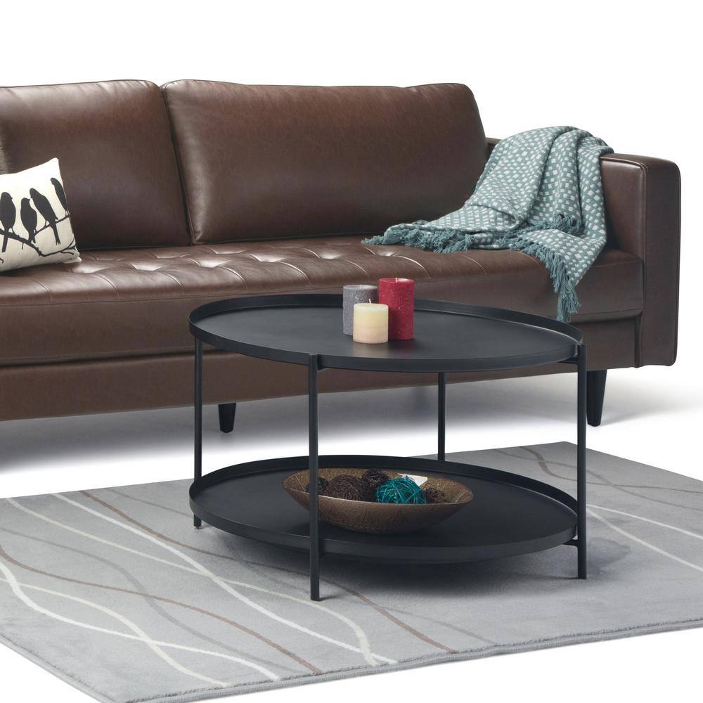Monet 32" Round Black Metal Coffee Table with Storage