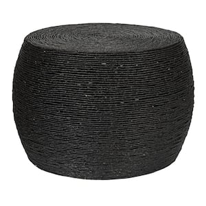 26.97 in. Black Round Handwoven Corn Rope Barrel Coffee Table