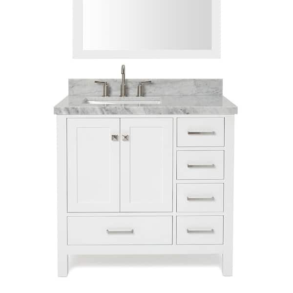 ARIEL Cambridge 37 in. Vanity in Carrara with Marble Vanity Top in White with White Basin and Mirror