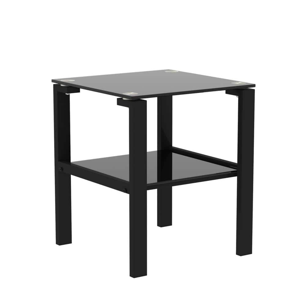 Tatahance 17.72 in. Black Square Top Glass End Table with Shelf