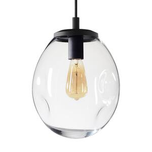 Organic Contemporary 9 in. W x 12 in. H 1-Light Black Hand Blown Glass Pendant Light with Clear Glass Shade