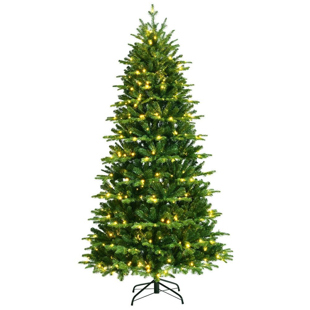 Costway 7 ft. PreLit Artificial Christmas Tree, Hinged Lifelike Xmas Tree CM23493US The Home