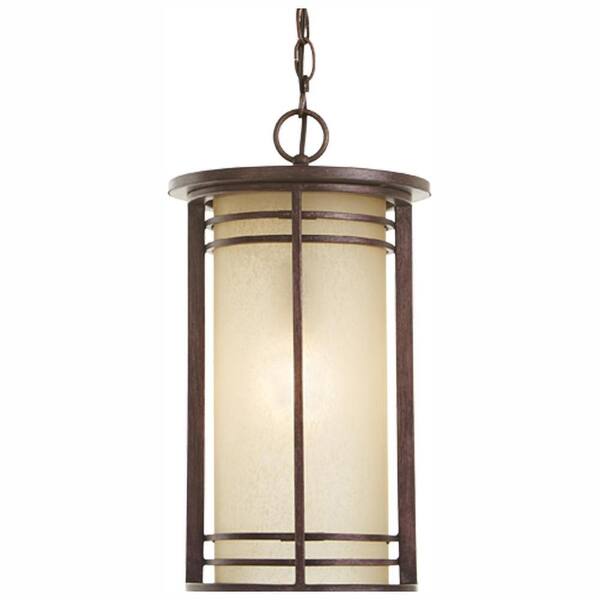 Home Decorators Collection 1-Light Bronze Outdoor Pendant with Amber Glass