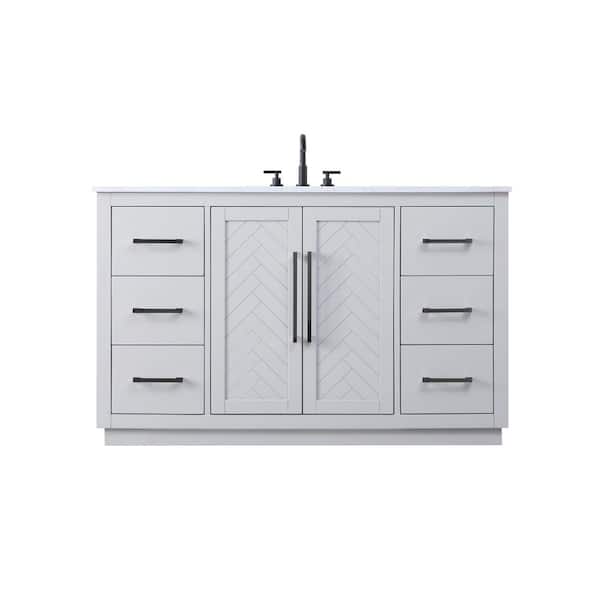 54 in. Single Sink Grey Bath Vanity with White Engineered Marble Top