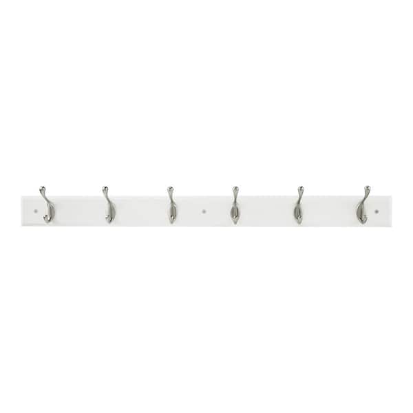 Home Decorators Collection 35 in. White Hook Rack with 6 and Satin Nickel  Heavy Duty Hooks 64251 - The Home Depot