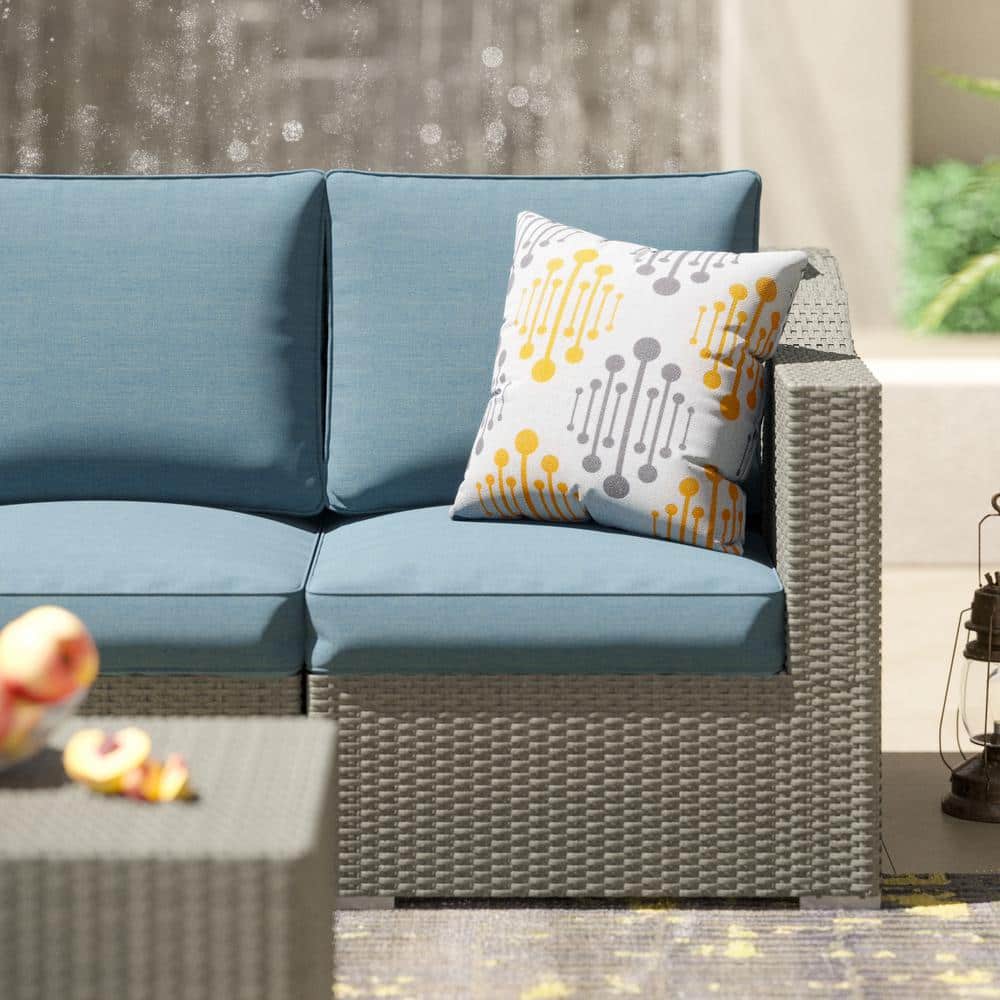Corvus 3-Person Grey Wicker Sofa Set with Blue Cushions
