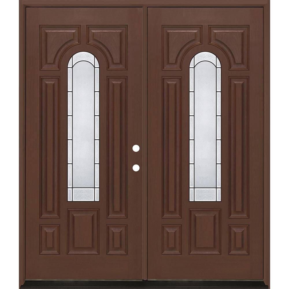 Regency 72 in. x 80 in. Center Lite Empire Deco Glass LHIS Chestnut Fiberglass Double Prehung Frontdoor with 4-9/16 Jamb price history on PriceWatchPro