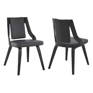 Aniston Gray Faux Leather and Black Wood Dining Chairs (Set of 2)