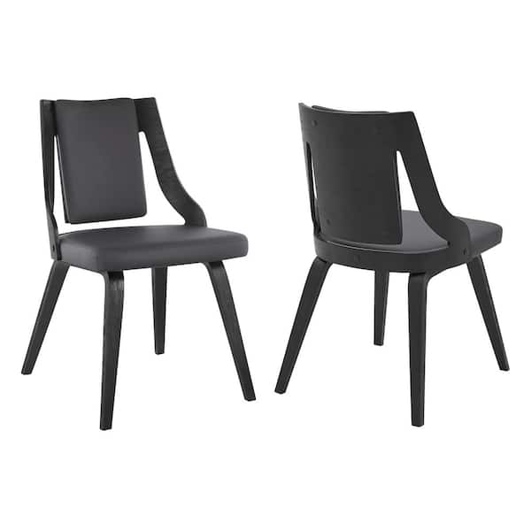 Armen Living Aniston Gray Faux Leather and Black Wood Dining Chairs (Set of 2)