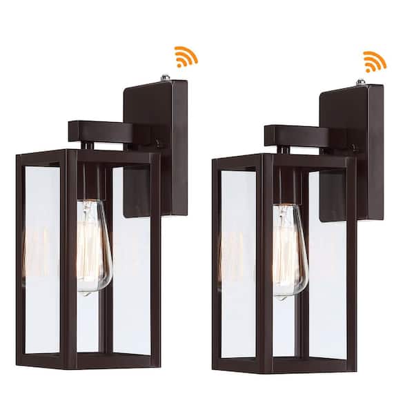 Martin 14 in. 1-Light Bronze Outdoor Wall Lantern Sconces with No Bulbs Included Dusk to Dawn(2-Pack)