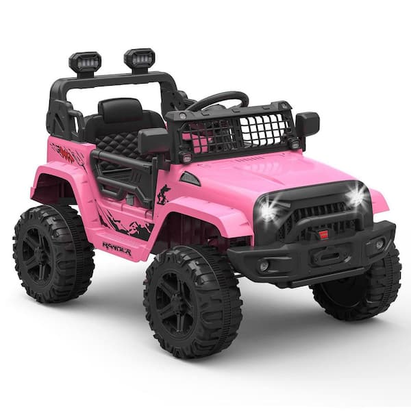 Garvee Ride on Truck Car 12V Kids Electric Vehicles with Remote Control Spring Suspension, LED Lights, Bluetooth, Pink