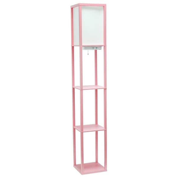 Creekwood home 62.5 in. Light Pink Modern 3-Tier Column Floor Lamp with Charging Ports and Outlet for Living Room, with Linen Shade