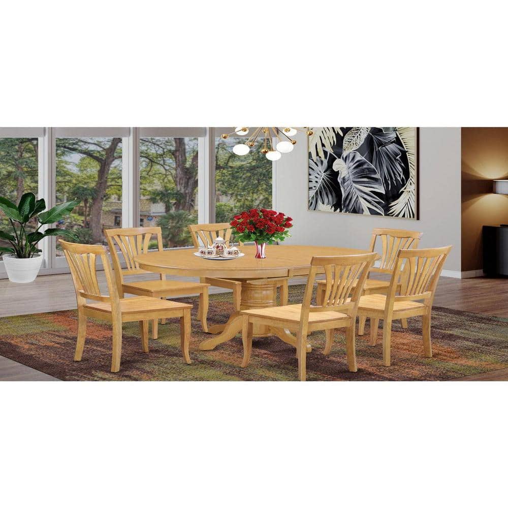 Natural Oak Finish 7-Piece Oval Dining Table Set with High Back Chairs
