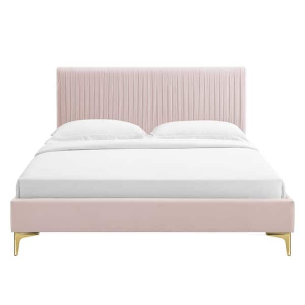 MODWAY Peyton Performance Velvet Pink Full Platform Bed