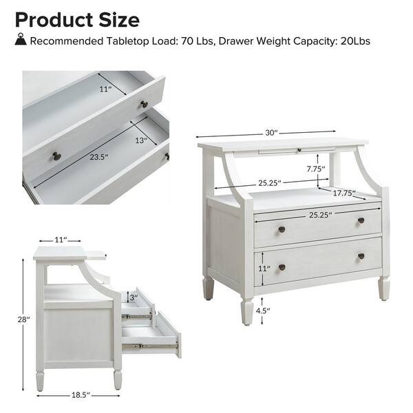 JAYDEN CREATION Jacqueline White 2-Drawer Nightstand with