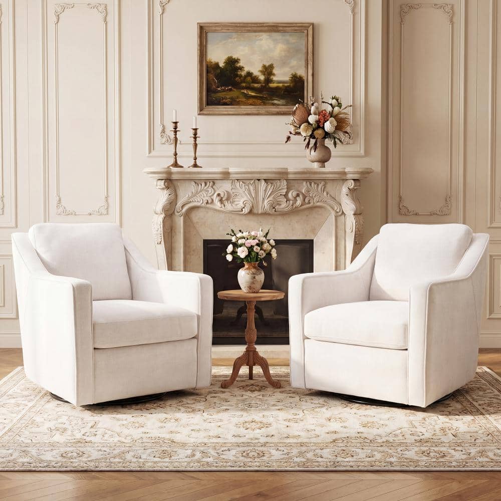 Beige Fabric Swivel Modern Accent Chair with Thickened Cushion for Living Room and Bedroom (Set of 2)