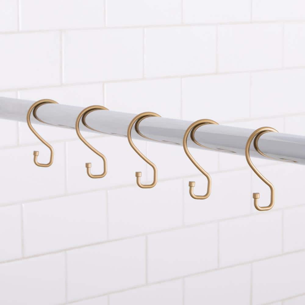 Satin Gold Metal S-Hook Shower Curtain Rings, 12 Pack