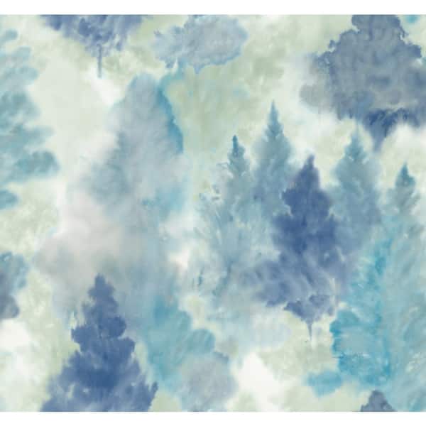 Seabrook Designs Soft Landscape Forest Metallic Sky Blue, Cerulean, and Aloe Green Paper Strippable Roll (Covers 60.75 sq. ft.)