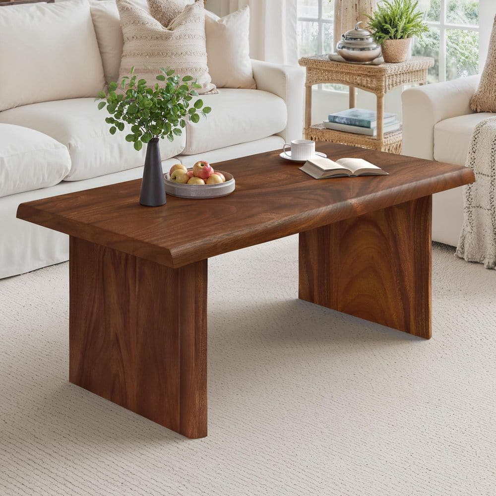 Salah 47.72 in. Rustic Brown Rectangle Natural South American Walnut Wood Coffee Table with Solid Wood Legs price history on PriceWatchPro