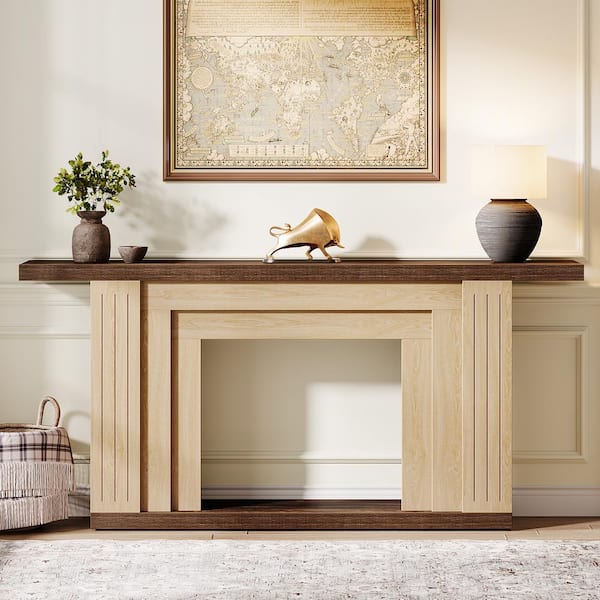 TRIBESIGNS WAY TO ORIGIN Benjamin 71 in. Natural Wood Color Rectangle MDF Entryway Console Table, Long Narrow Sofa Table Behind Couch