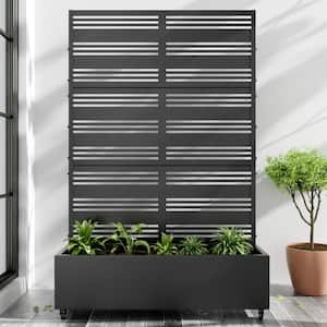 72 in. x 47 in. Black Outdoor Metal Privacy Screen Raised Planter Box Wall Decor