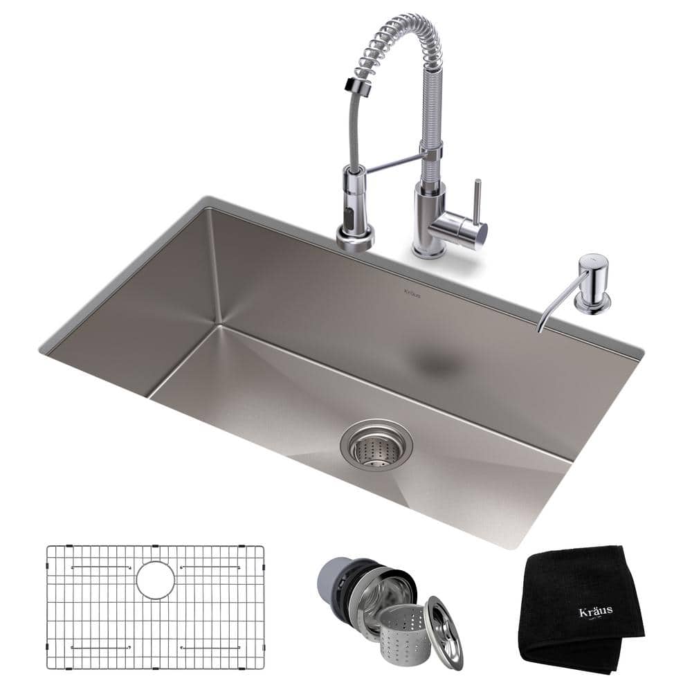 30-Inch Satin Stainless Steel Undermount Kitchen Sink with Faucet and Accessories