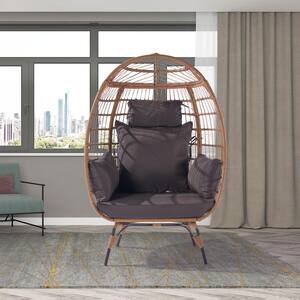 Patio Wicker Indoor/Outdoor Egg Lounge Chair with Dark Gray Cushions