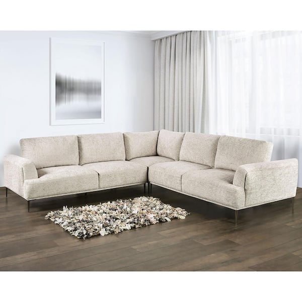 Furniture of America Orlandi 114 in. Flared Arm 1-Piece Chenille Large L-Shaped Sectional Sofa in Light Brown With Extendable Backrest