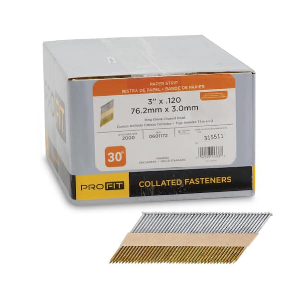 3 in. x 0.120 30° Hot Dipped Galvanized Ring Shank Paper Tape Framing Nails (2000 per Box)